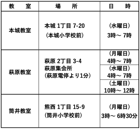 教室時間24年8月から